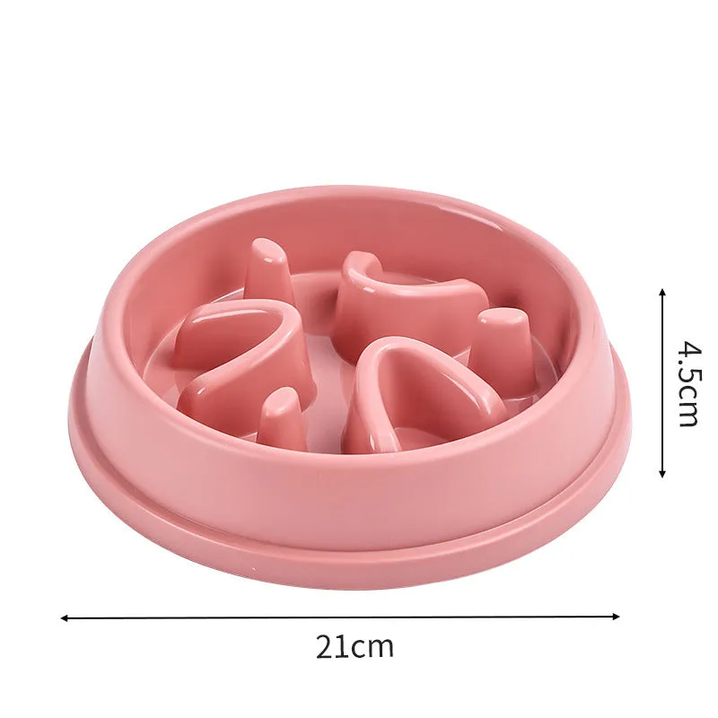 Slow food non-slip anti-tumble plastic pet bowl in blue circular section style