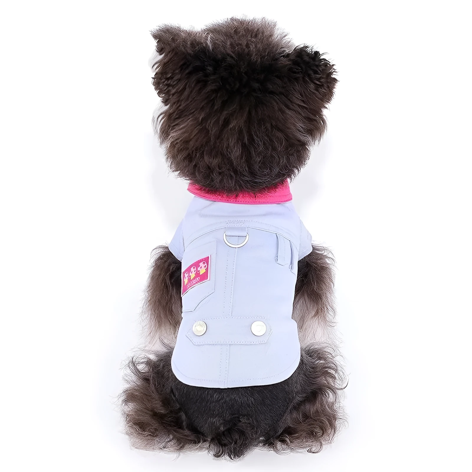Blue and purple polyester dog vest with integrated traction rope ring for summer wear on small to medium dogs