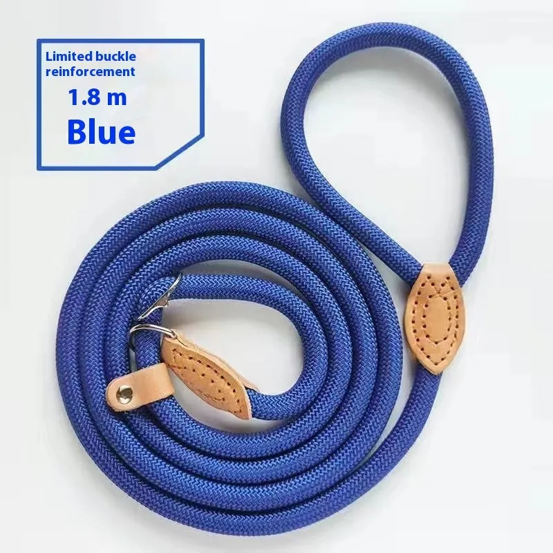 Nylon dog training rope in black, 1.5m length, 1.0cm thickness, on plain background