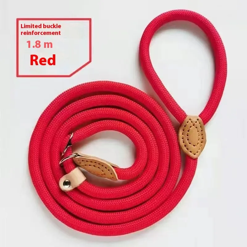 Nylon dog training rope in black, 1.5m length, 1.0cm thickness, on plain background