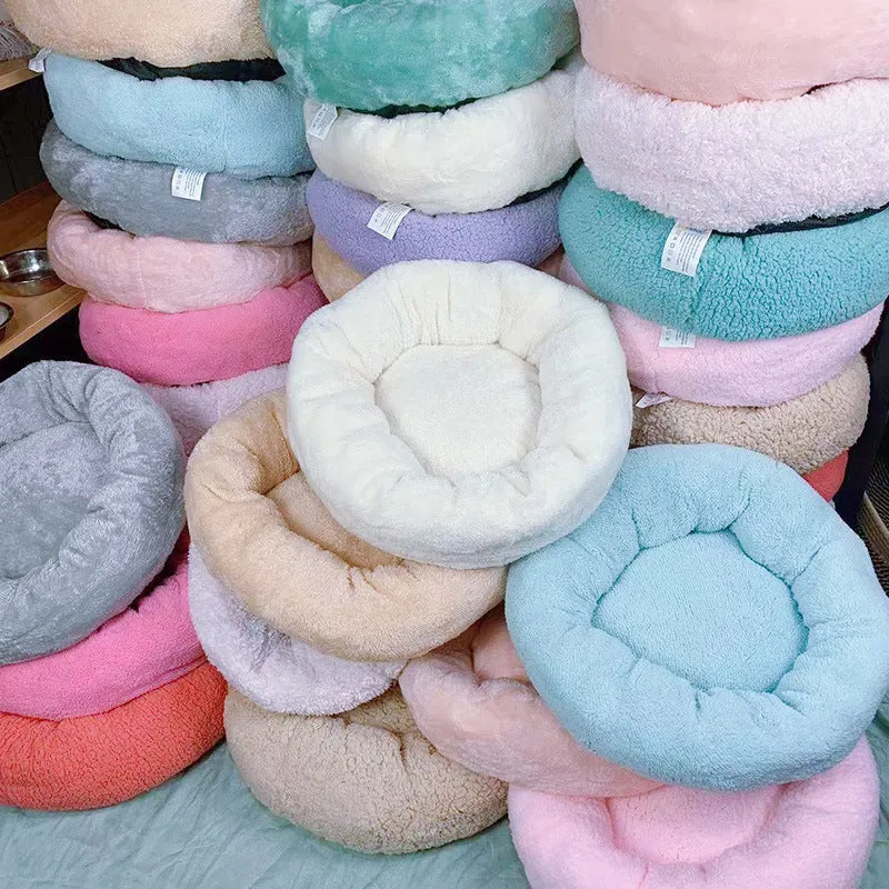 Small and medium pet bed dog mat in soft cloth, available in 35cm 45cm 58cm outer diameter sizes
