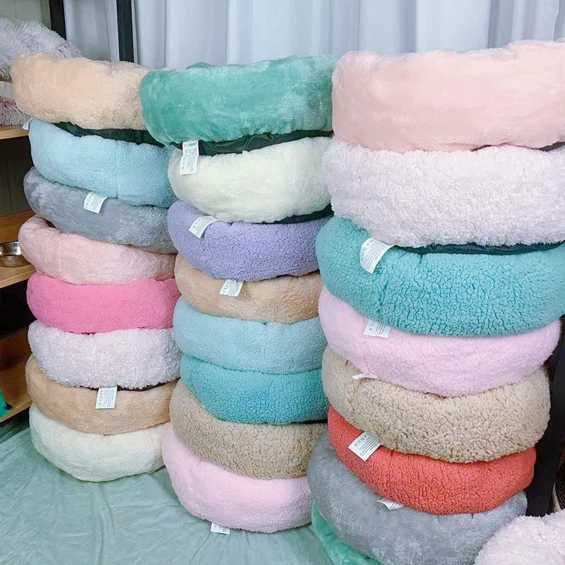 Small and medium pet bed dog mat in soft cloth, available in 35cm 45cm 58cm outer diameter sizes