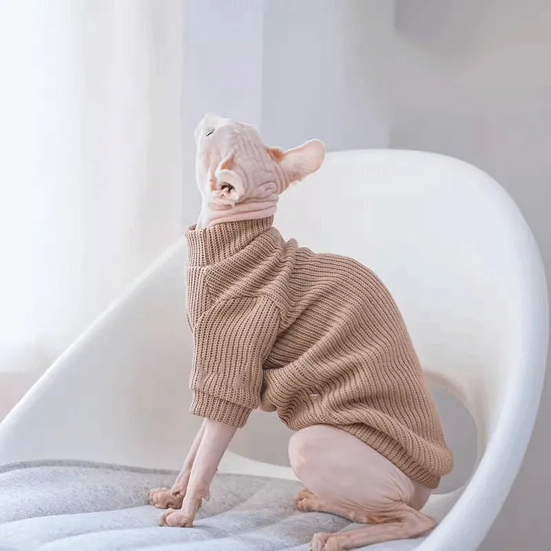 Brown elastic knit pet sweater for dogs, moisture-proof casual top on a small dog model