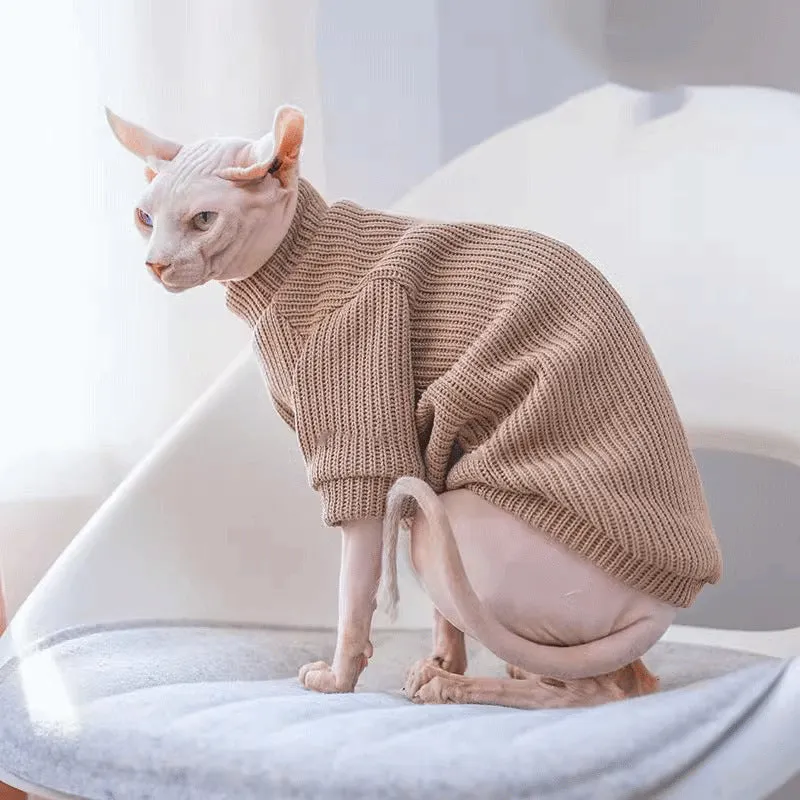 Brown elastic knit pet sweater for dogs, moisture-proof casual top on a small dog model