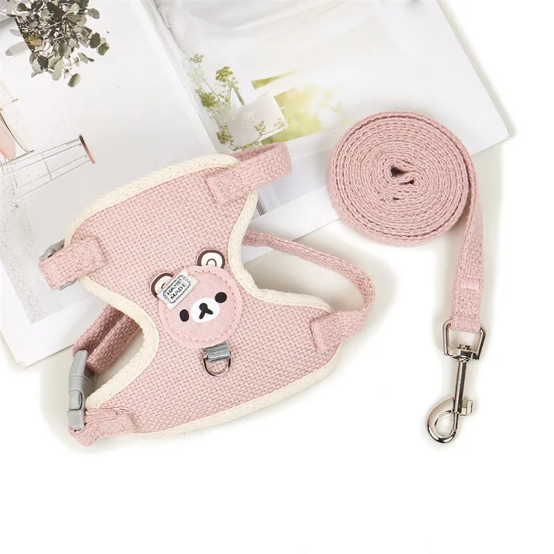 Adjustable cloth dog vest harness with rope lead in blue and pink for small and medium breeds
