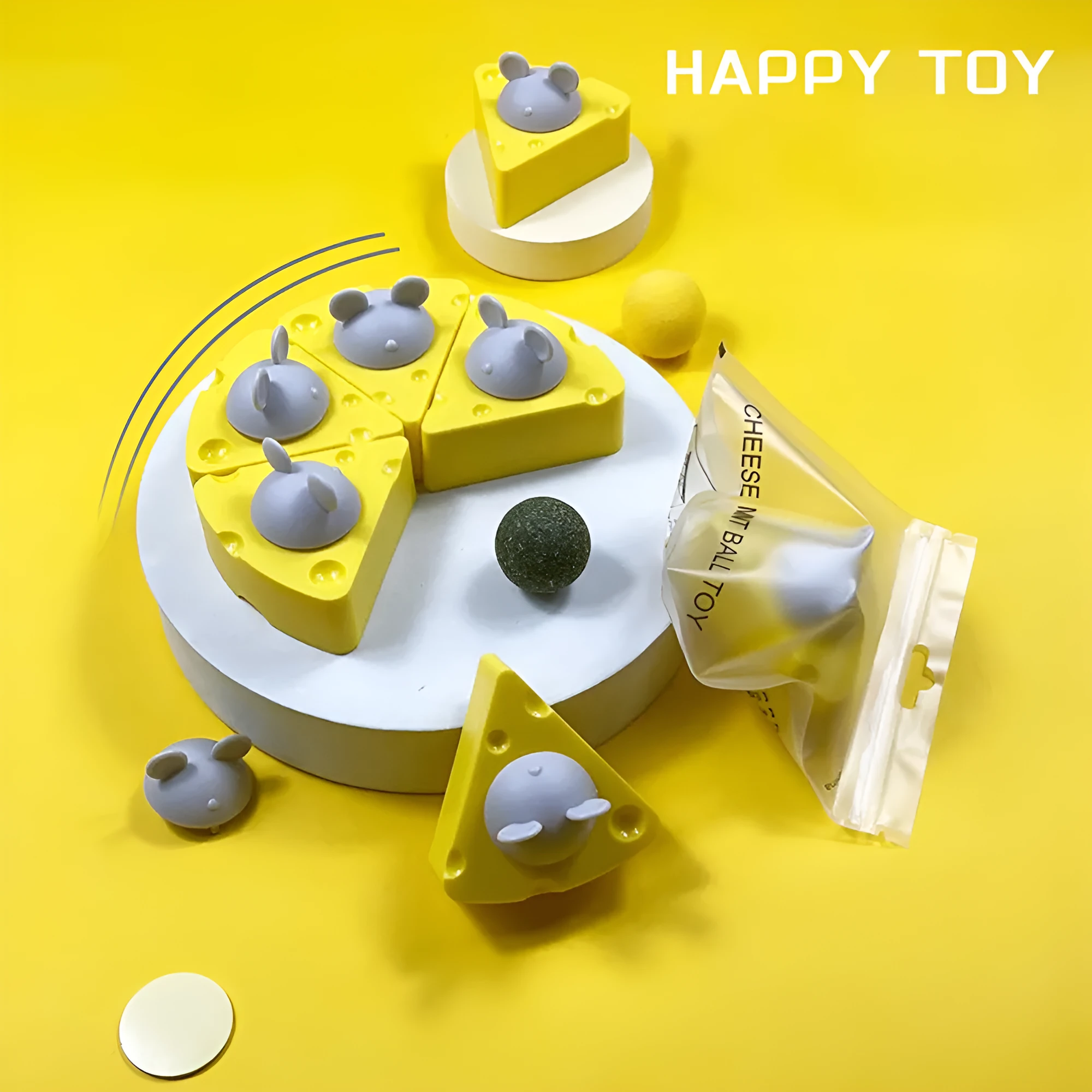 Yellow catnip toy balls made from natural cheese catnip and silvervine for cat teeth cleaning