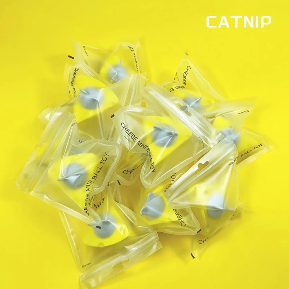 Yellow catnip toy balls made from natural cheese catnip and silvervine for cat teeth cleaning