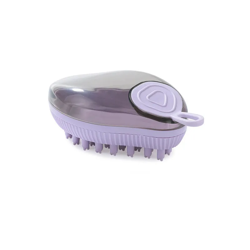 Styling pet silicone shower brush in dark green on a white background
