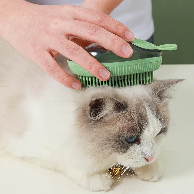Styling pet silicone shower brush in dark green on a white background