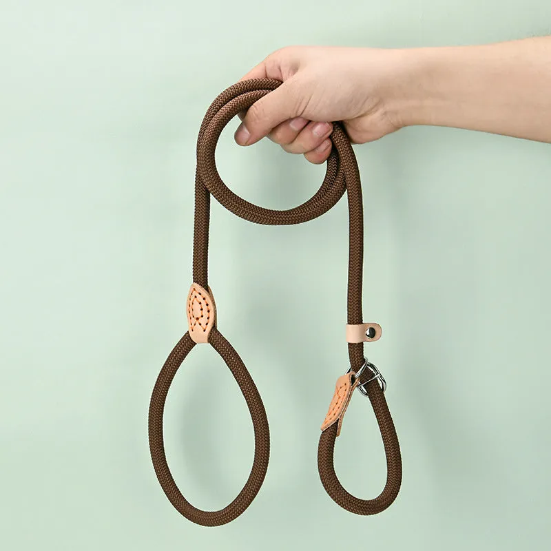 Nylon slip lead training dog leash in black with rope thickness options from 0.8cm to 1.6cm