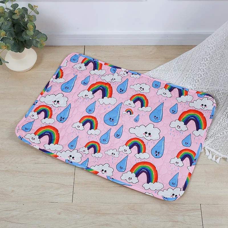 Reusable washable pet urine pad with colourful animal print and waterproof backing