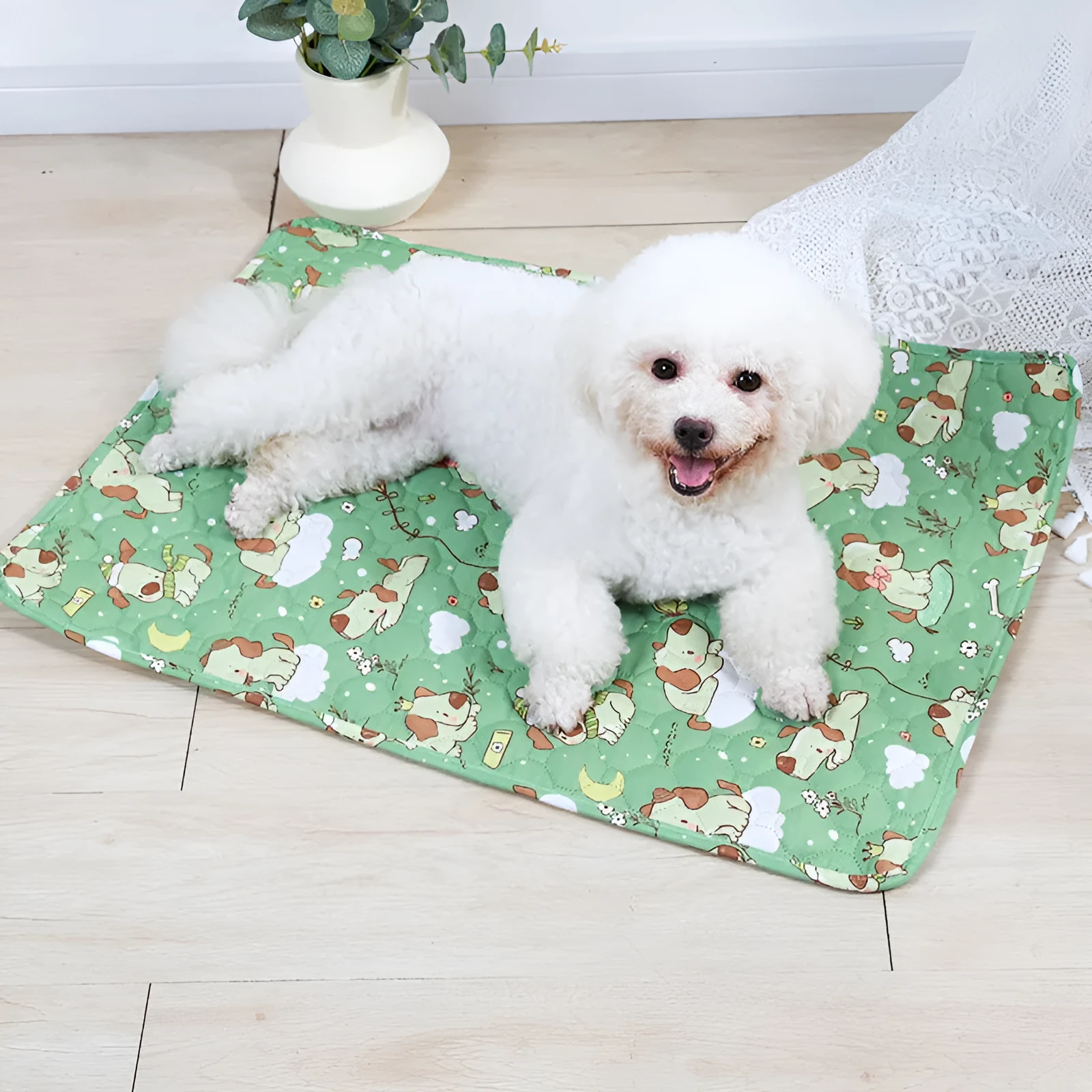 Reusable washable pet urine pad with colourful animal print and waterproof backing