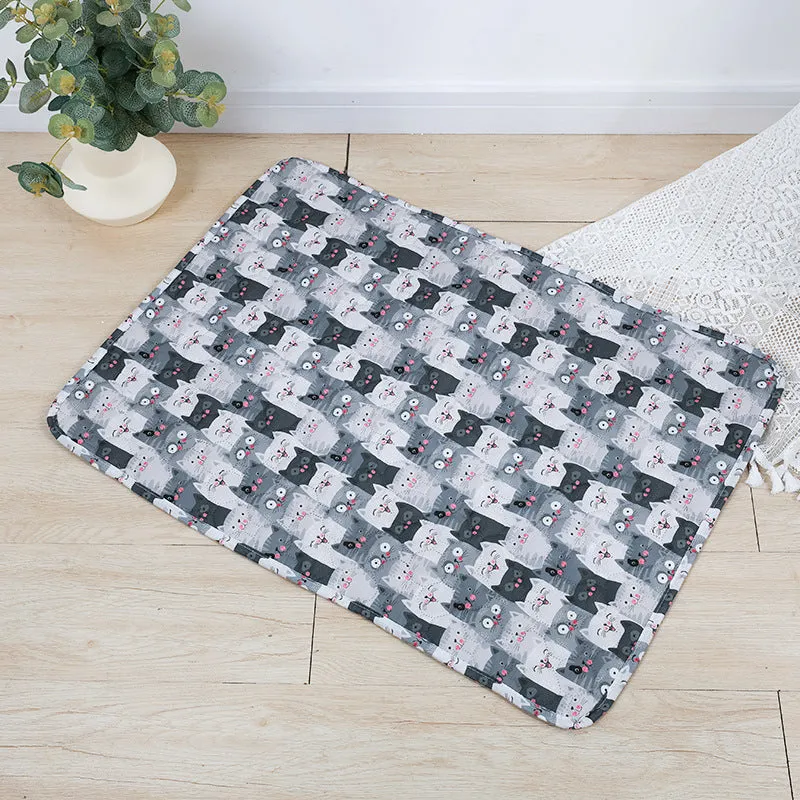 Reusable washable pet urine pad with colourful animal print and waterproof backing