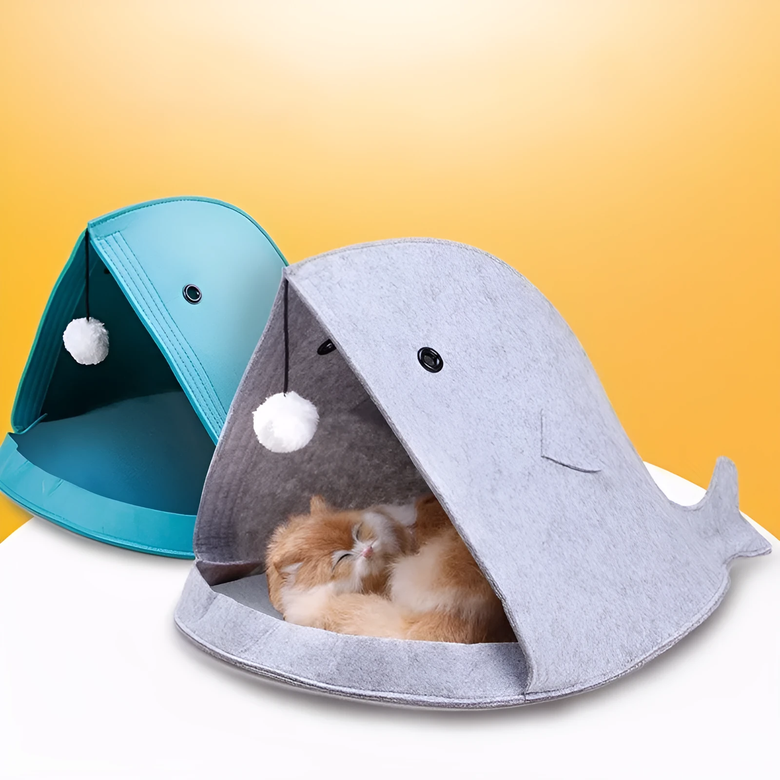 Foldable felt pet nest 40x40x50cm in grey colour with removable cover