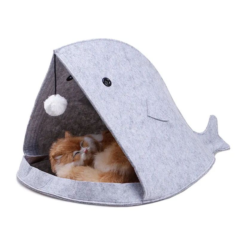 Foldable felt pet nest 40x40x50cm in grey colour with removable cover