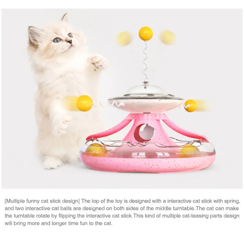 Cat tumbler track turntable toy with food leakage function and 250mm anti-dumping base in blue