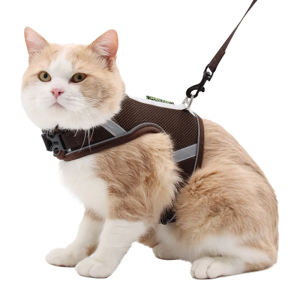 Adjustable reflective dog breast strap harness in solid colour, polyester fibre mesh, with rope handle