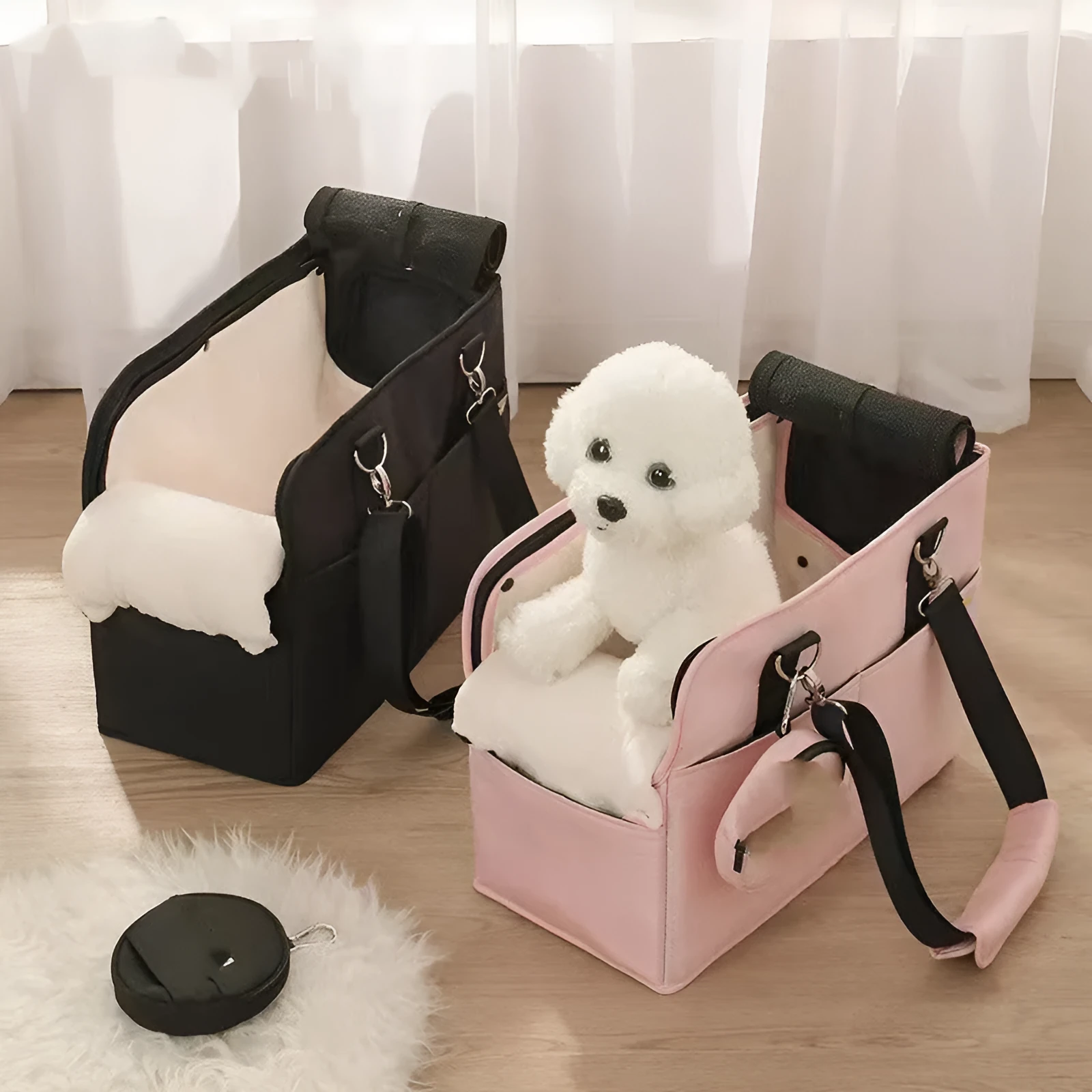 Korean summer portable dog bag in pink nylon solid colour for small pets