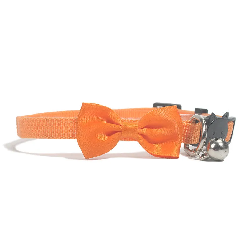 Adjustable nylon pet collar with striped cartoon pattern and bell in multiple colour options
