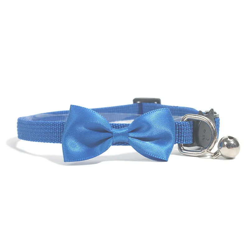 Adjustable nylon pet collar with striped cartoon pattern and bell in multiple colour options