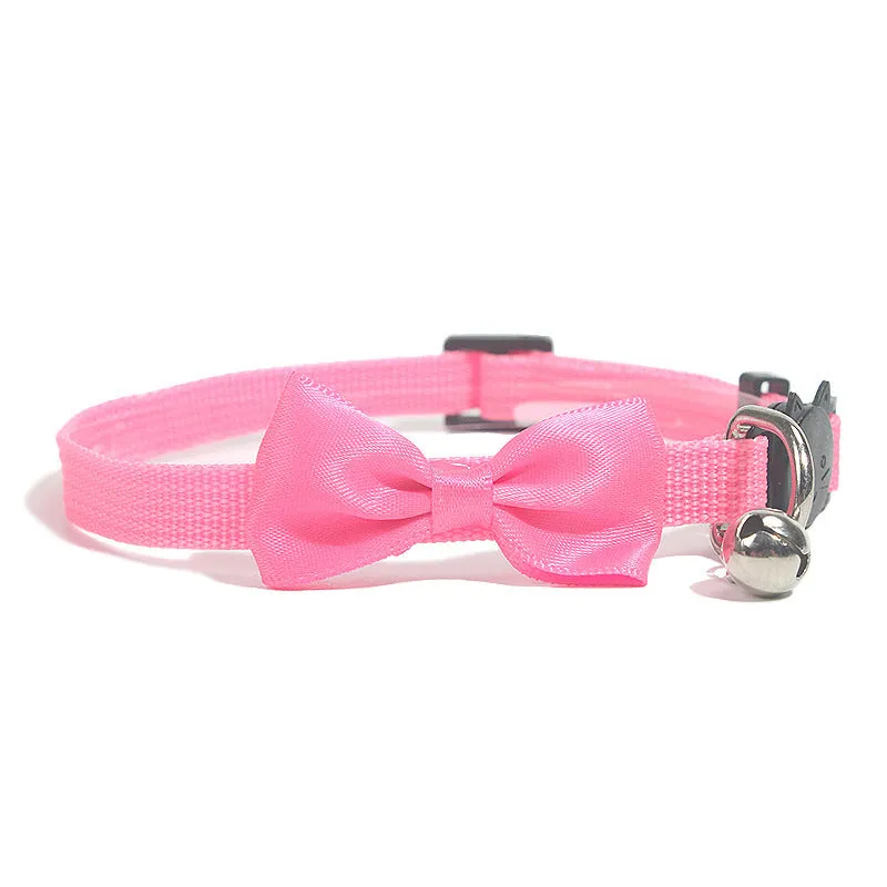 Adjustable nylon pet collar with striped cartoon pattern and bell in multiple colour options