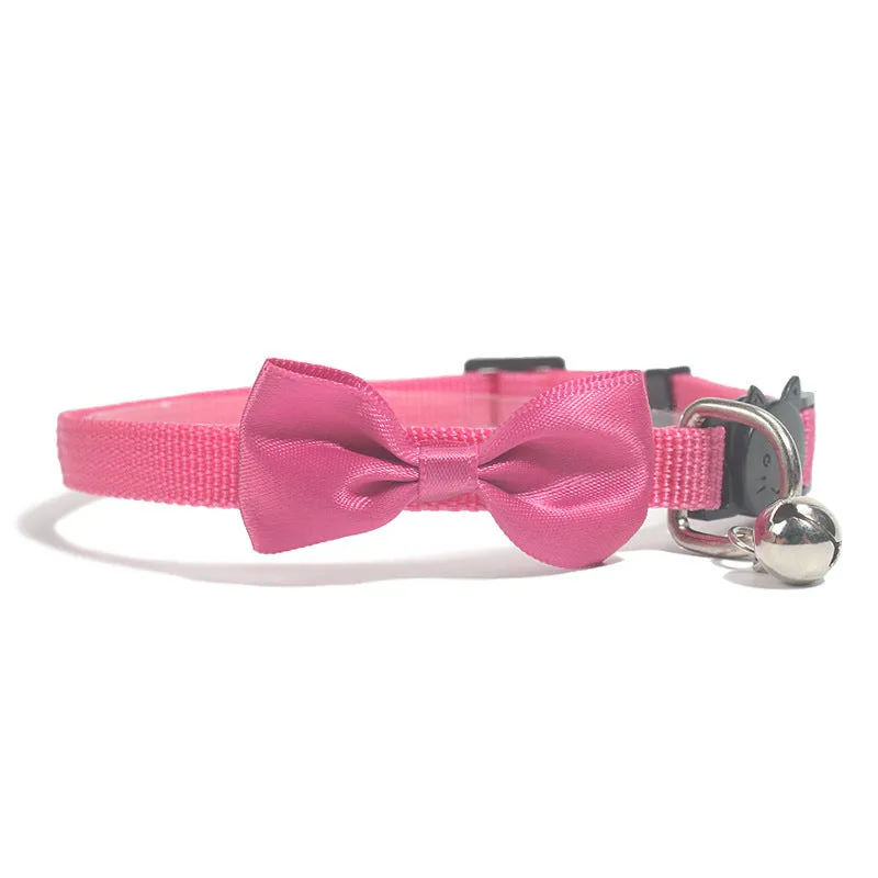 Adjustable nylon pet collar with striped cartoon pattern and bell in multiple colour options