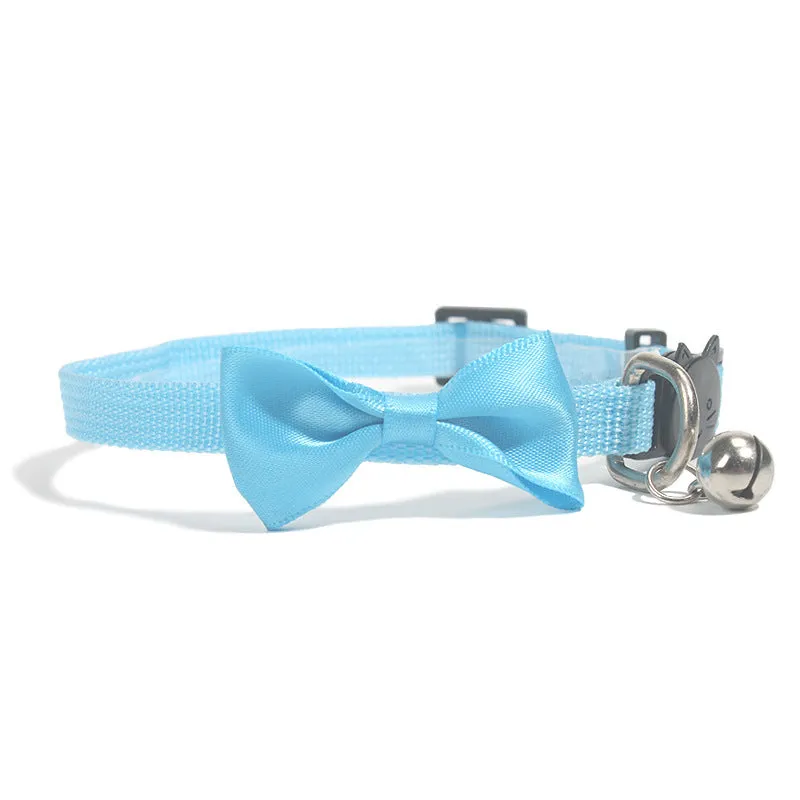Adjustable nylon pet collar with striped cartoon pattern and bell in multiple colour options