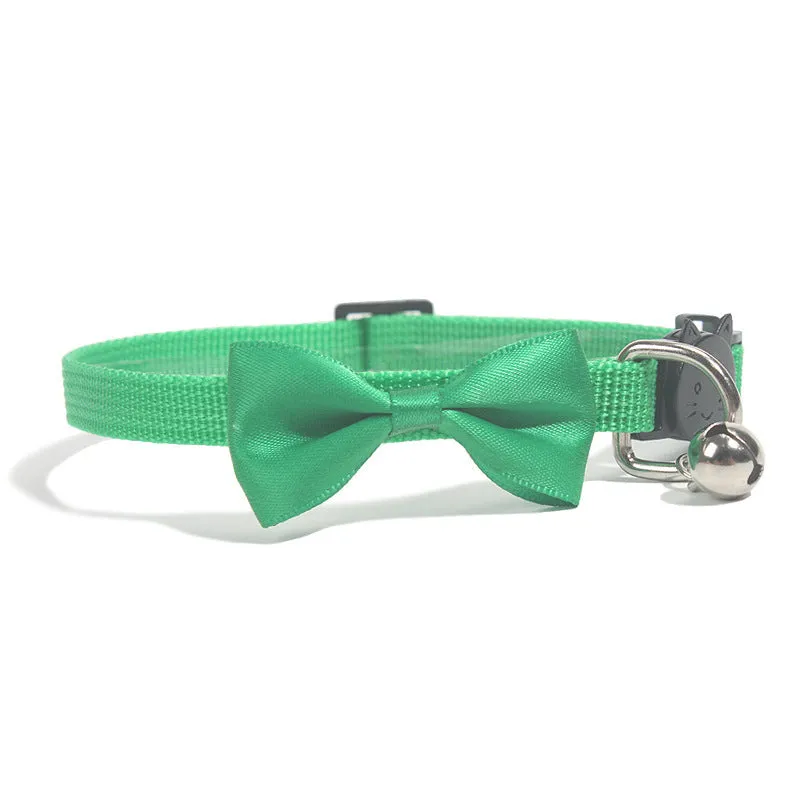 Adjustable nylon pet collar with striped cartoon pattern and bell in multiple colour options