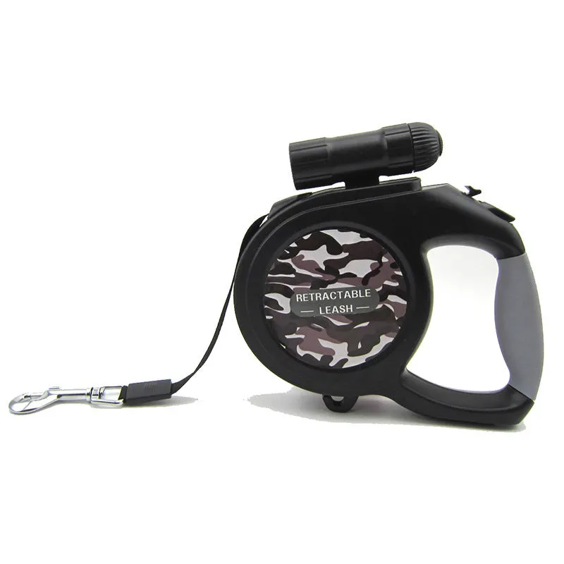 Retractable dog lead 5m 40kg with LED light in camo pattern for large dogs