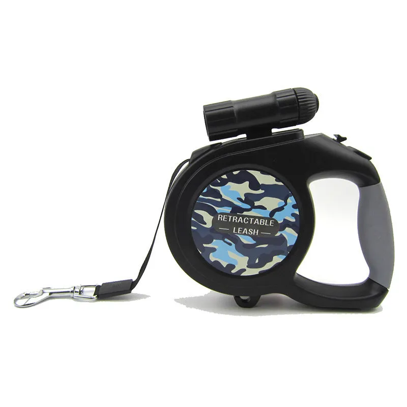 Retractable dog lead 5m 40kg with LED light in camo pattern for large dogs