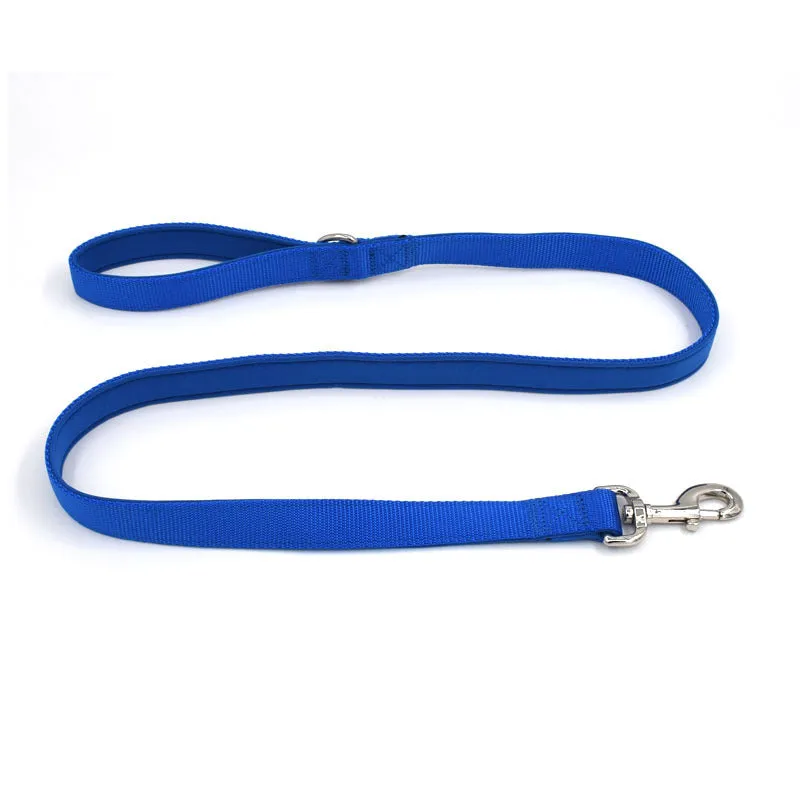 Nylon dog chest harness in blue with leash, chest strap design for walking