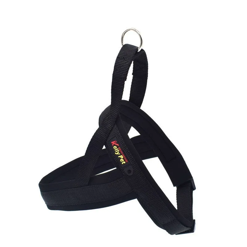 Nylon dog chest harness in blue with leash, chest strap design for walking