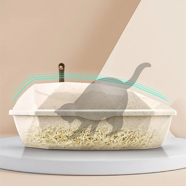 Plastic anti-sputtering diamond-shaped semi-enclosed cat litter box in blue with shovel 38x27x14cm