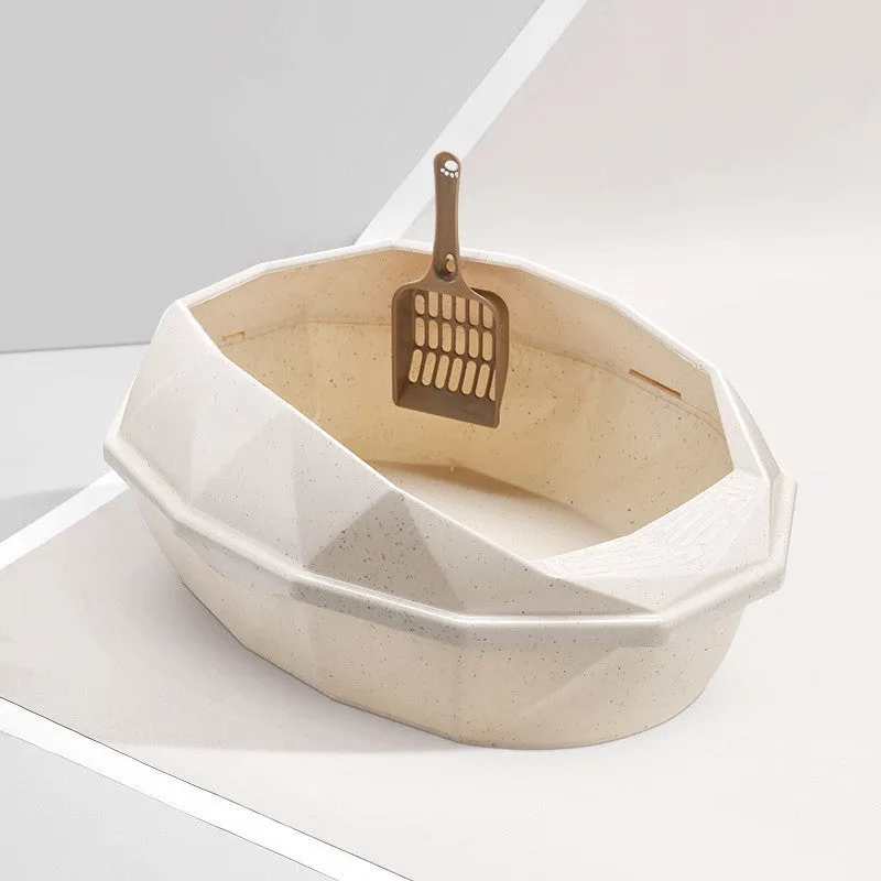 Plastic anti-sputtering diamond-shaped semi-enclosed cat litter box in blue with shovel 38x27x14cm