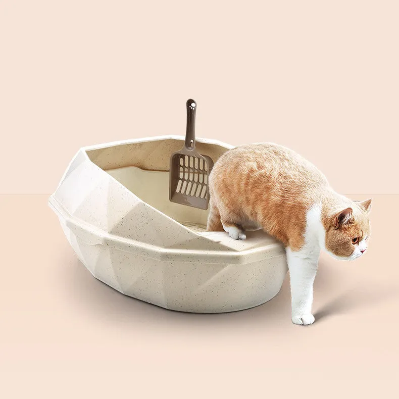 Plastic anti-sputtering diamond-shaped semi-enclosed cat litter box in blue with shovel 38x27x14cm