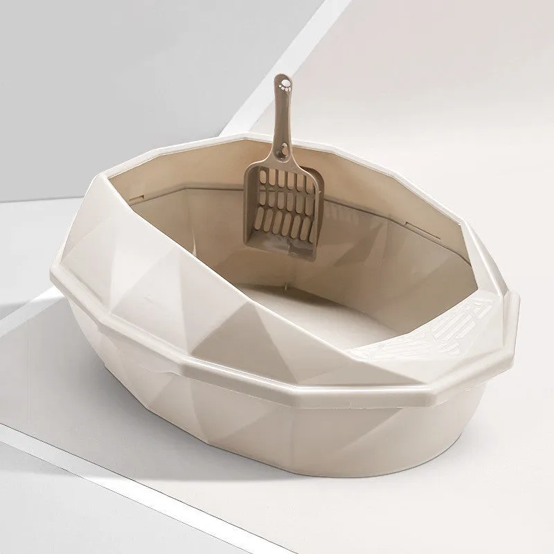 Plastic anti-sputtering diamond-shaped semi-enclosed cat litter box in blue with shovel 38x27x14cm