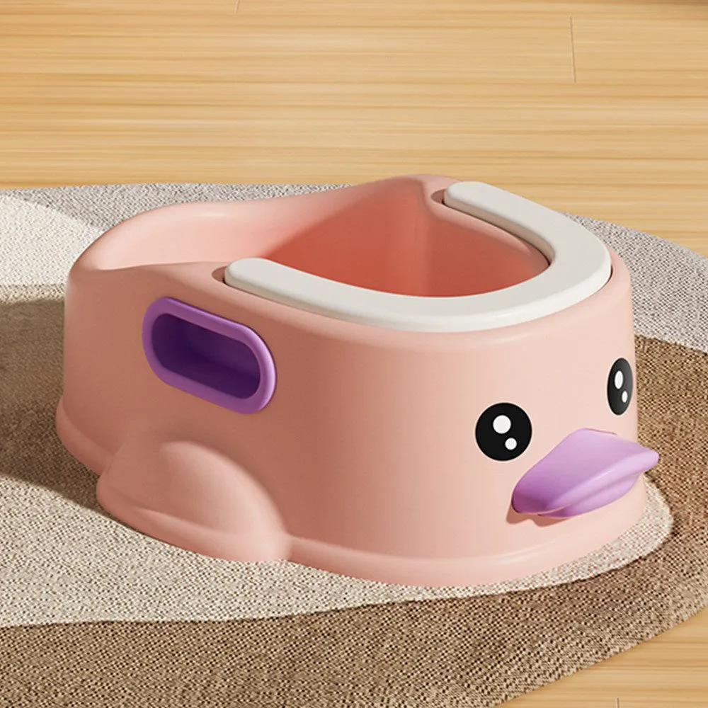 Blue PVC duck-shaped bathtub for washing small dogs and cats on a bathroom floor.