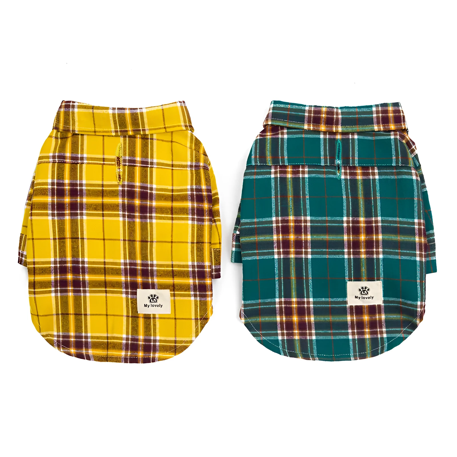 Pet leisure plaid shirt in blue cotton fabric for dogs, sizes S to 2XL