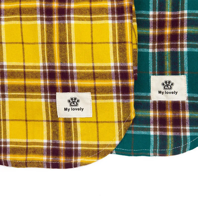 Pet leisure plaid shirt in blue cotton fabric for dogs, sizes S to 2XL