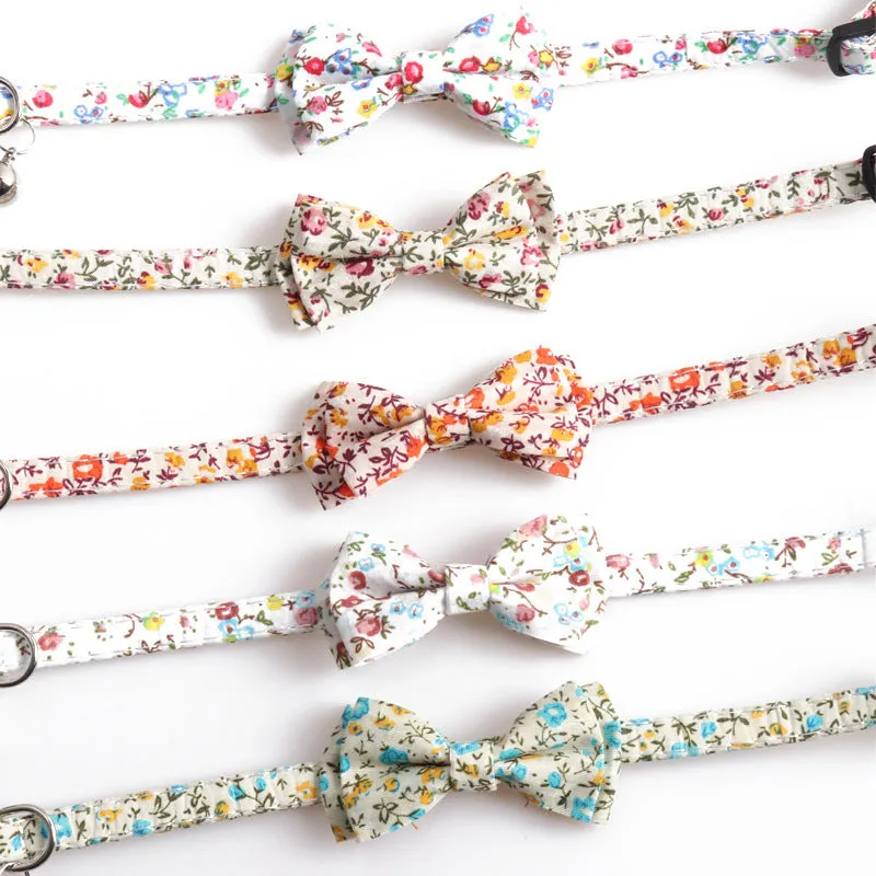 Idyllic cat collar made from soft cotton fabric in Brown colour with bow attached