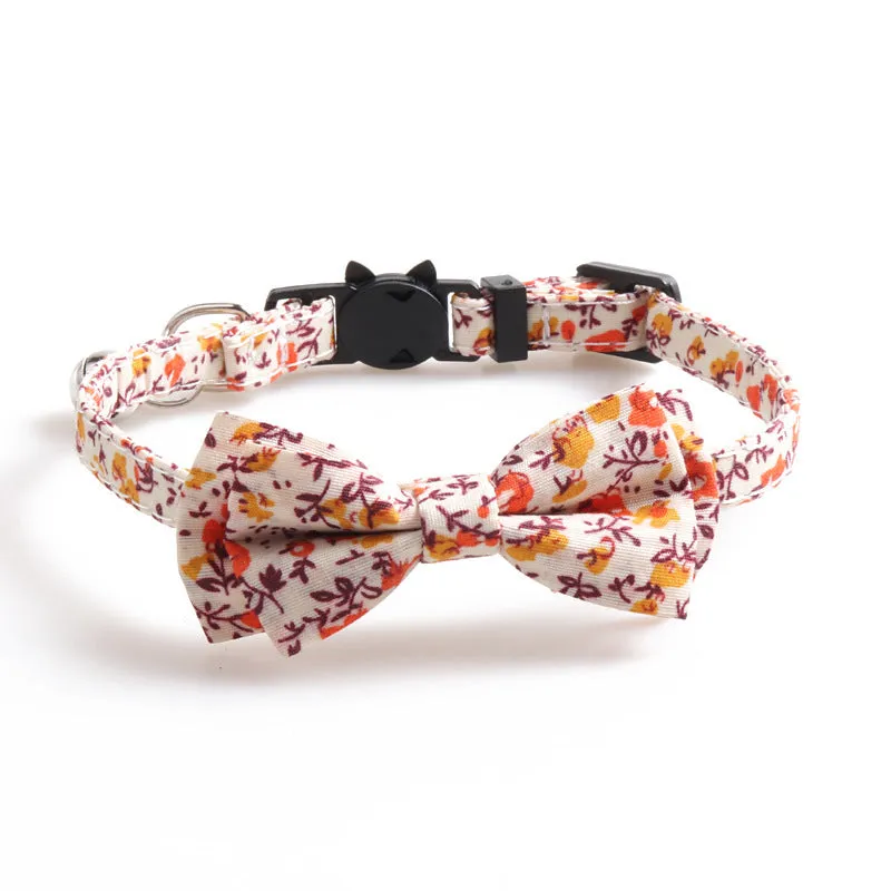 Idyllic cat collar made from soft cotton fabric in Brown colour with bow attached