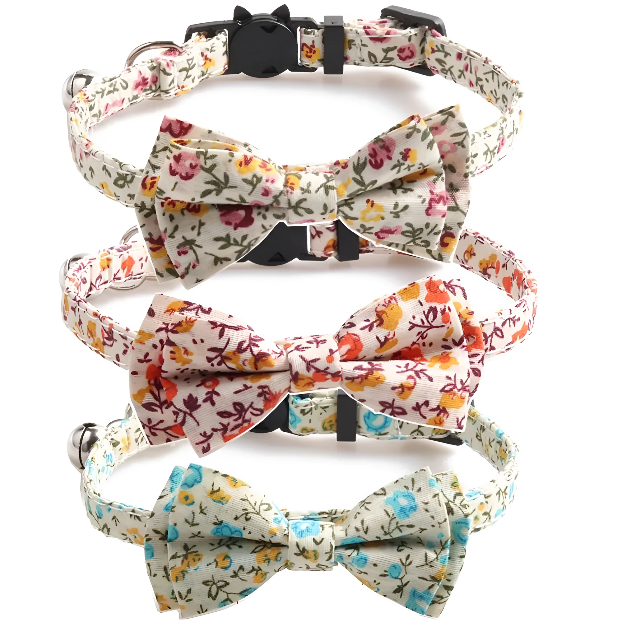 Idyllic cat collar made from soft cotton fabric in Brown colour with bow attached