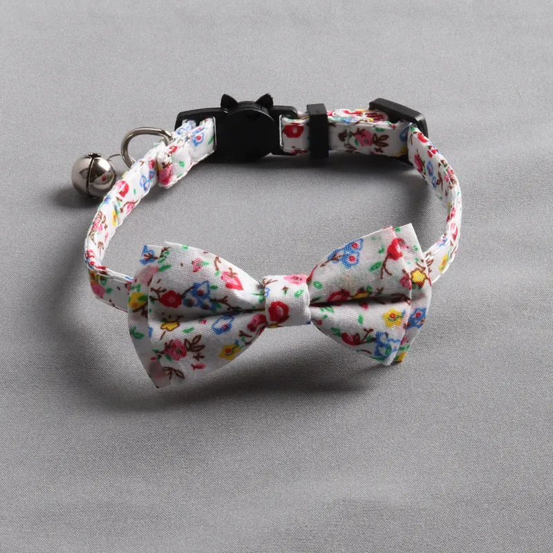 Idyllic cat collar made from soft cotton fabric in Brown colour with bow attached