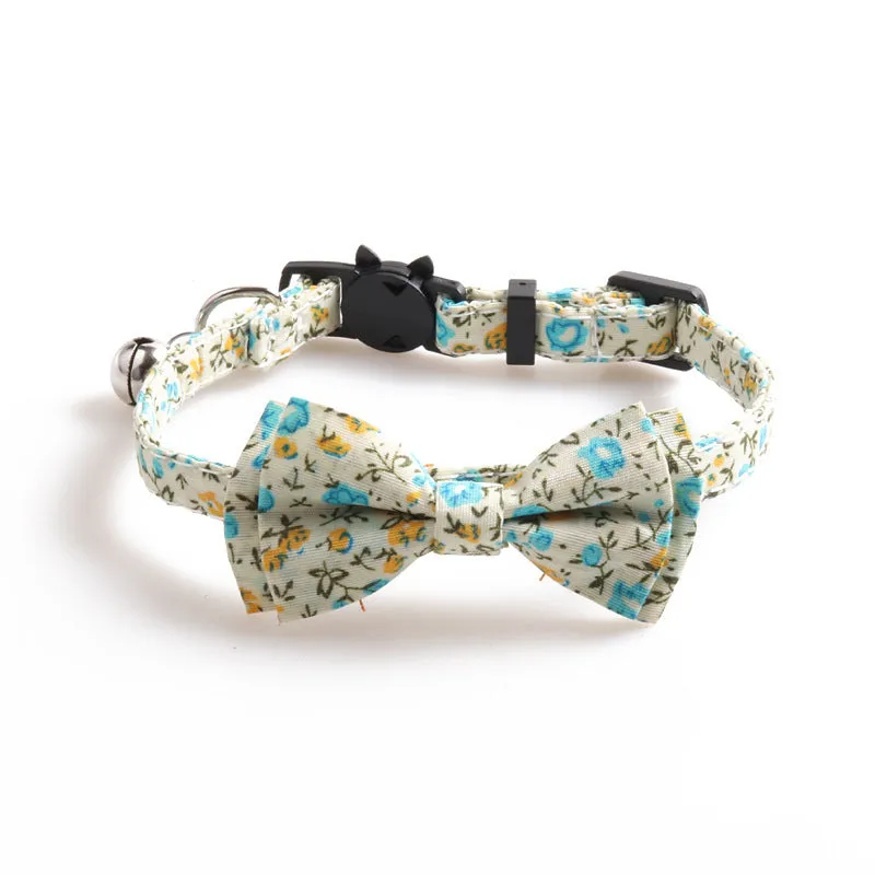 Idyllic cat collar made from soft cotton fabric in Brown colour with bow attached