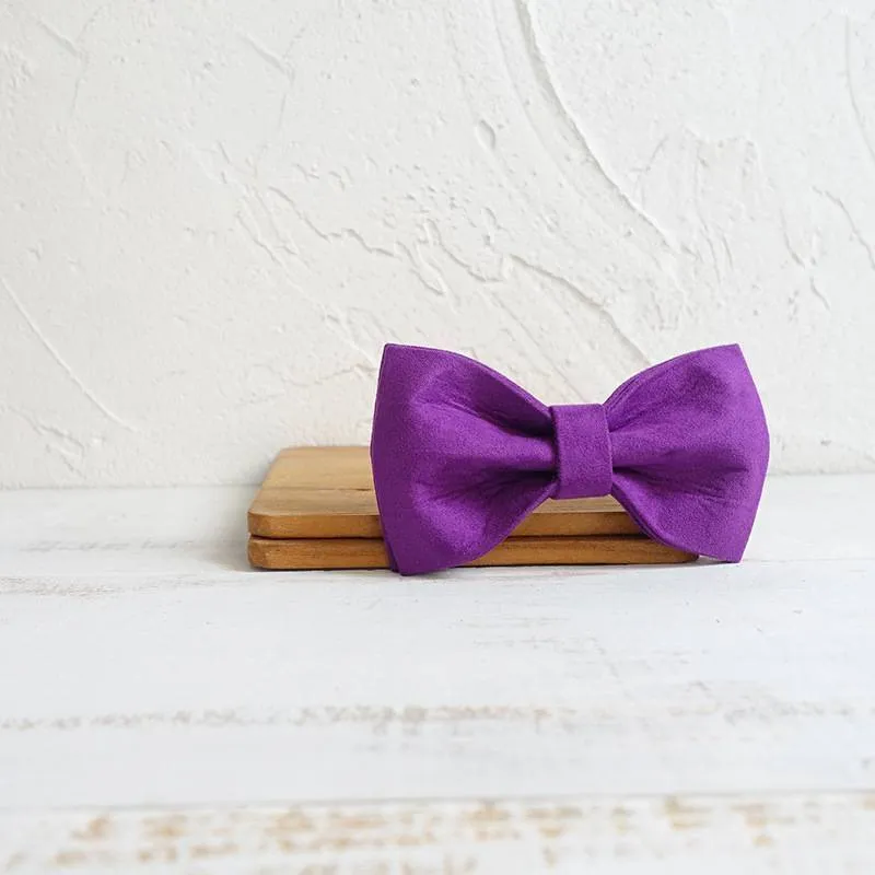 Purple velvet dog bow tie polyester accessory for collars in multiple sizes