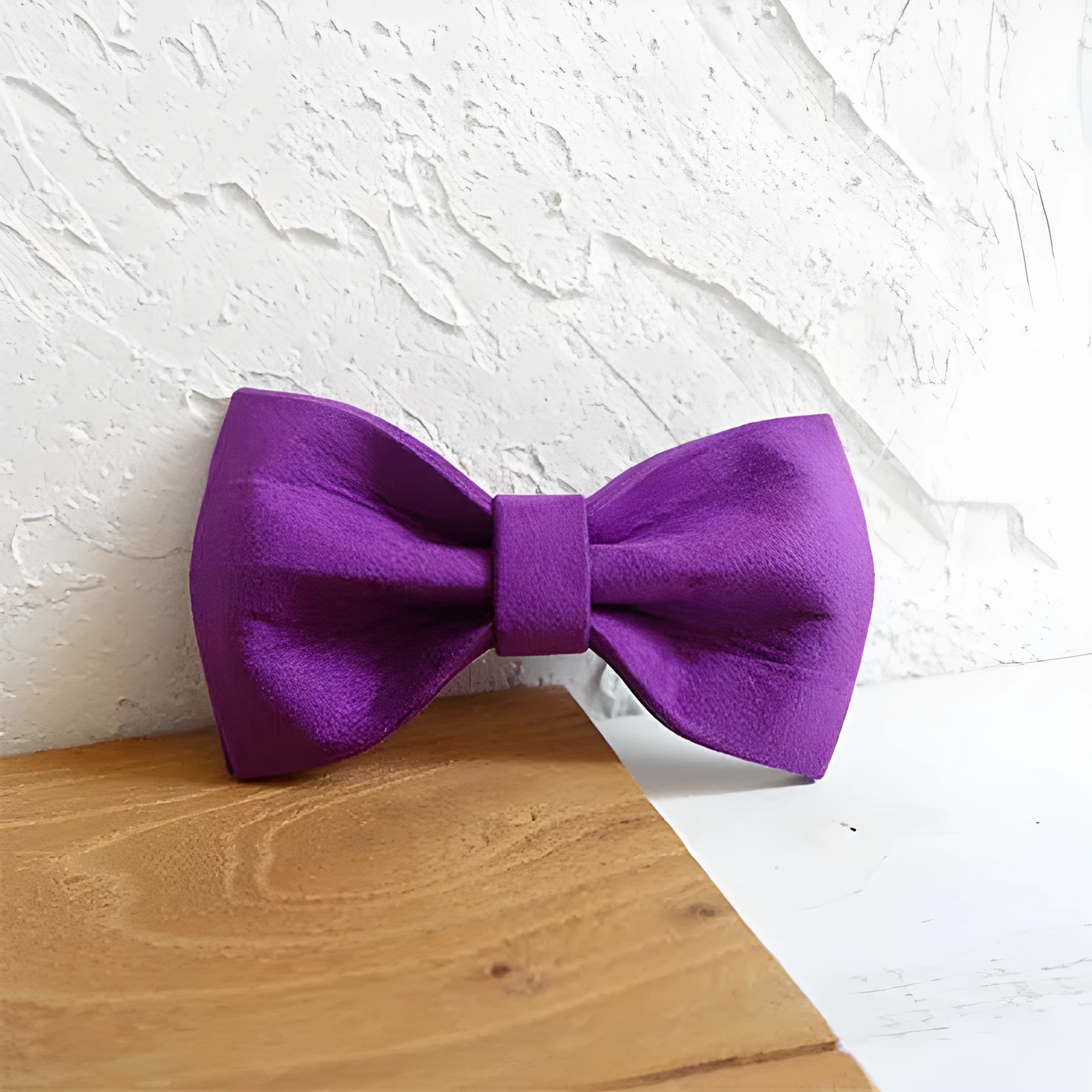 Purple velvet dog bow tie polyester accessory for collars in multiple sizes