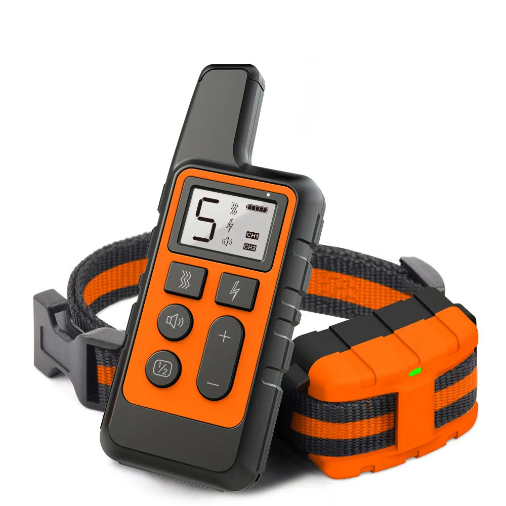 Dog training collar remote transmitter and waterproof receiver with LCD display and three training modes