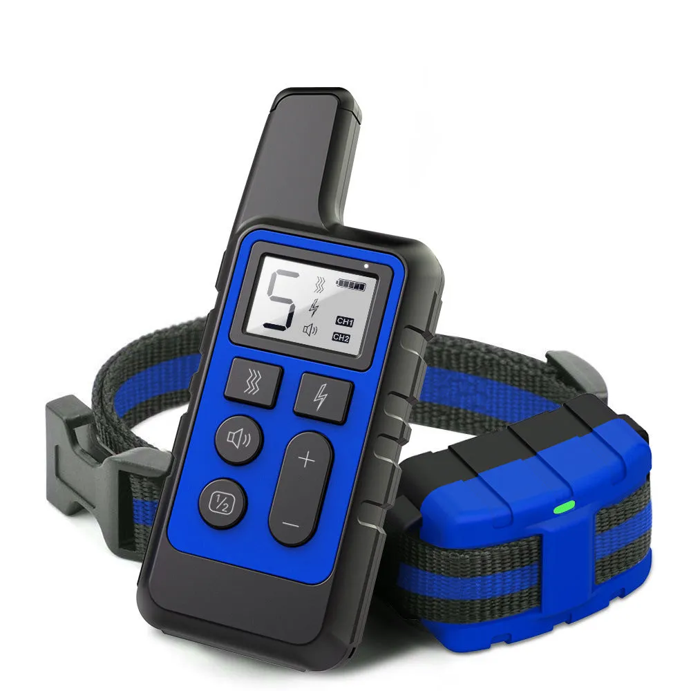 Dog training collar remote transmitter and waterproof receiver with LCD display and three training modes