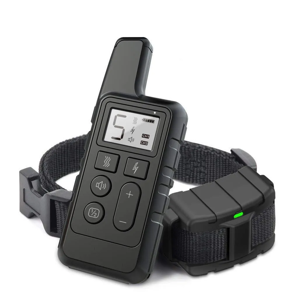 Dog training collar remote transmitter and waterproof receiver with LCD display and three training modes