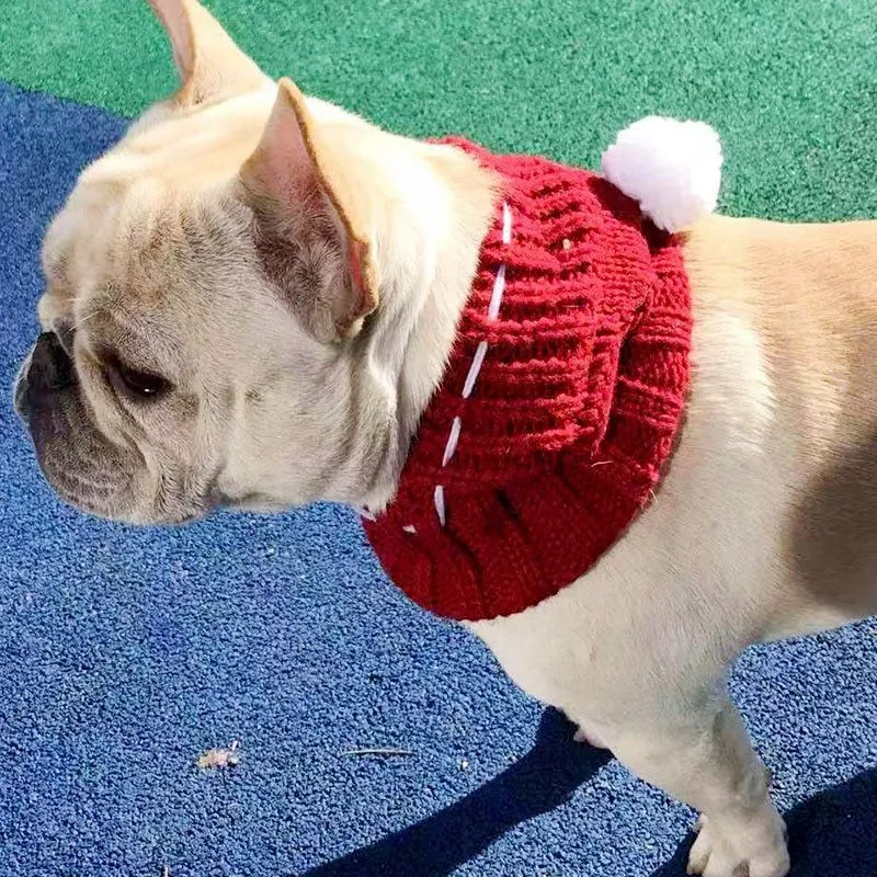 Grey 100% cotton knitted winter hat for small female dogs